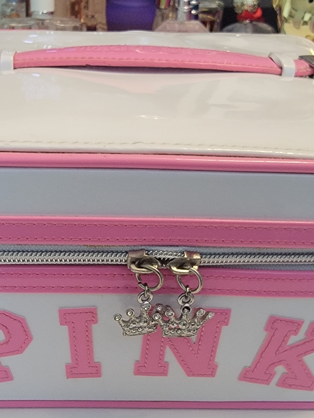 Vintage Y2K Victoria's Secret PINK Cosmetic Train Case in White and Pink